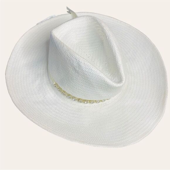 Nikki Beach Cosmos Crystal Straw Sun Hat UPF Protection Ivory One Size NEW - Picture 8 of 11